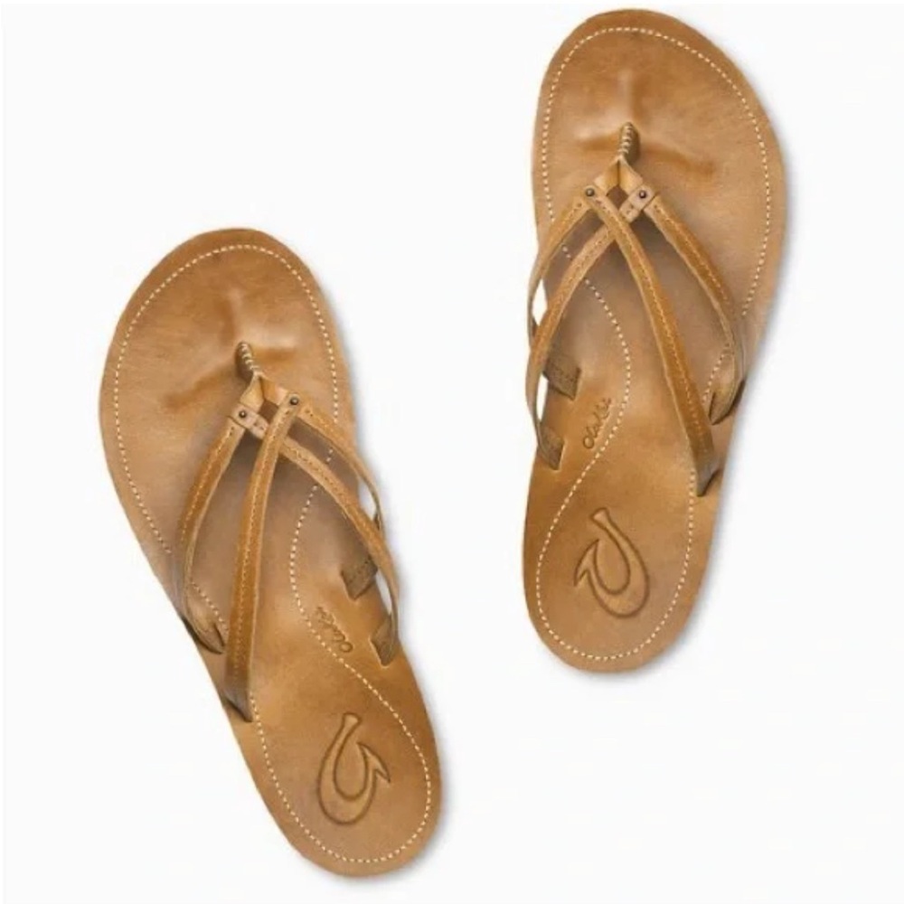 OluKai Tan Leather Sandals Casual Comfort